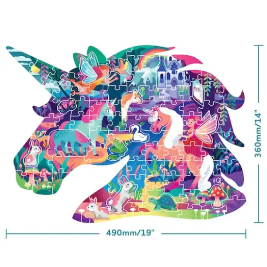Hinkler Jr. Jigsaw Magical Unicorn Forest Shiny Shaped 100 Piece Puzzle & Coloring Book {6}