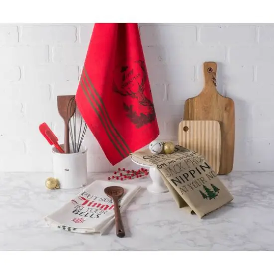 DII&reg; Assorted Stag Christmas Print Dishtowel Set {6}