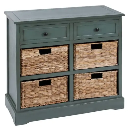 Traditional 4-Basket Turquoise Storage Cabinet {1}