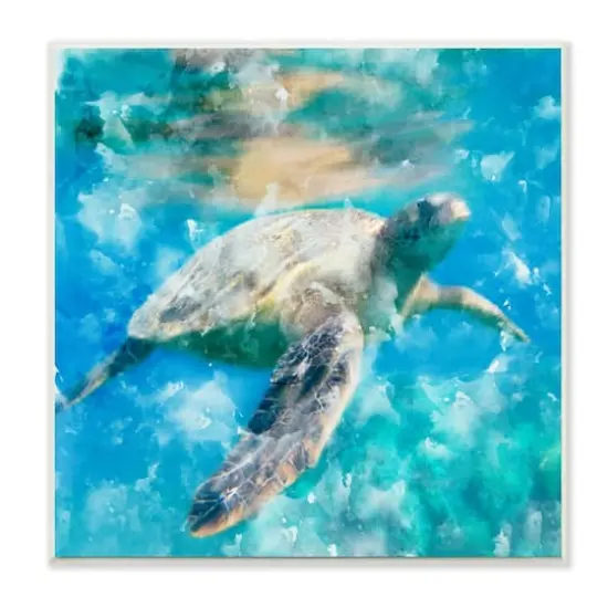 Stupell Industries Swimming Sea Turtle Aquatic Reptile Design Wood Wall Plaque {1}