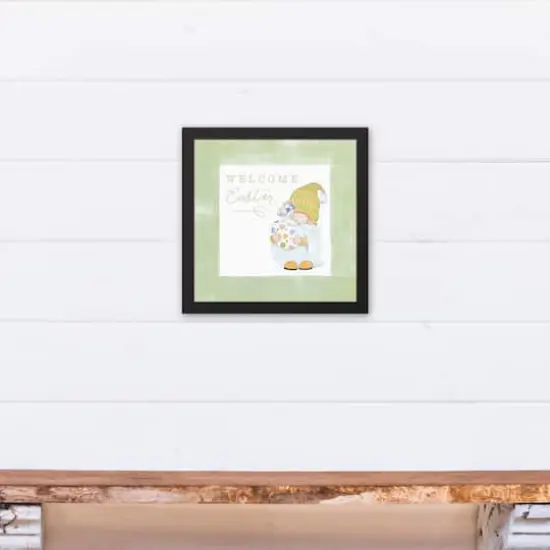 Welcome Easter Gnome 12" x 12" Black Floating Framed Canvas {5}