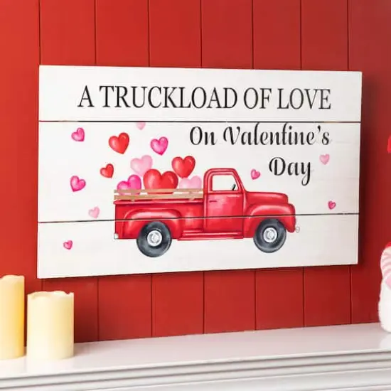 Glitzhome&reg; 24" Wooden Valentine's Truck Wall Sign {5}