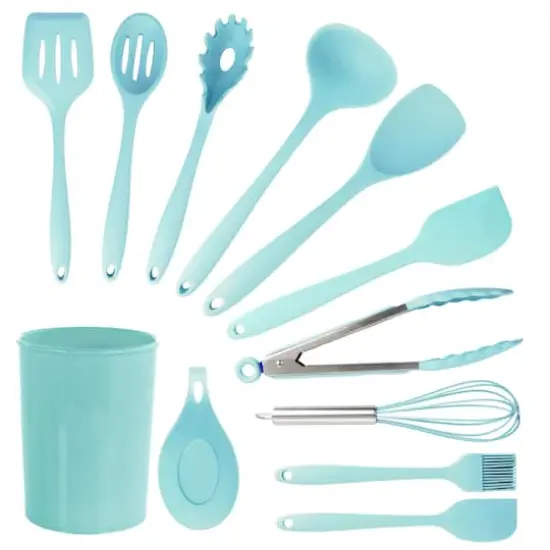 MegaChef Light Teal Silicone Cooking Utensils Set, 12ct. {1}