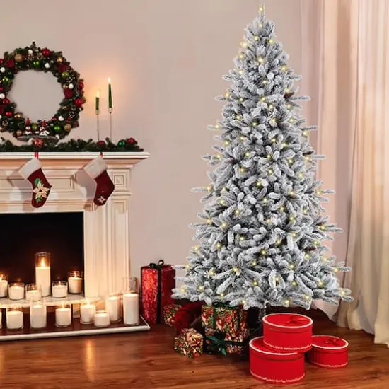 6.5ft. Pre-Lit Flocked &lrm;Bennington Fir Artificial Christmas Tree, Clear Lights {3}