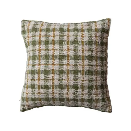 Hello Honey&reg; 20" x 20" Cream, Green & Yellow Plaid Woven Cotton Pillow {1}