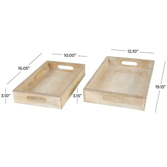 Light Brown Mango Wood Trays with Silver Beaded Rim, 2ct. {10}