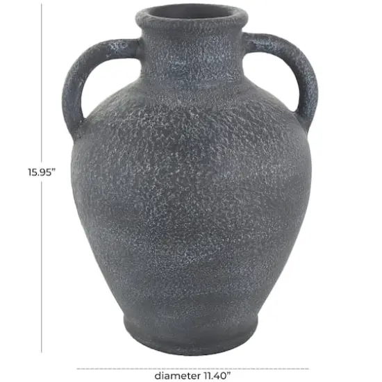 16" Black Ceramic Whitewashed Textured Amphora Vase {9}