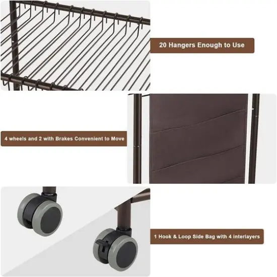NEX&trade; Brown 20-Hanger Rolling Trolley Closet Organizer {4}