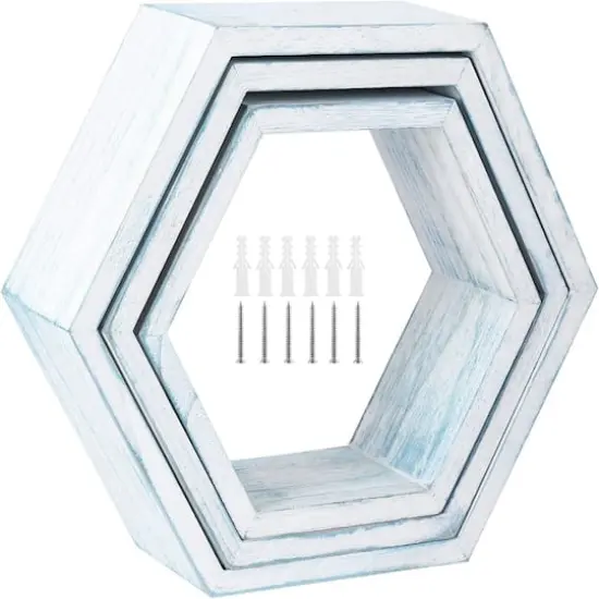 NEX&trade; Light Blue White Rustic Floating Honeycomb Shelf Set {5}