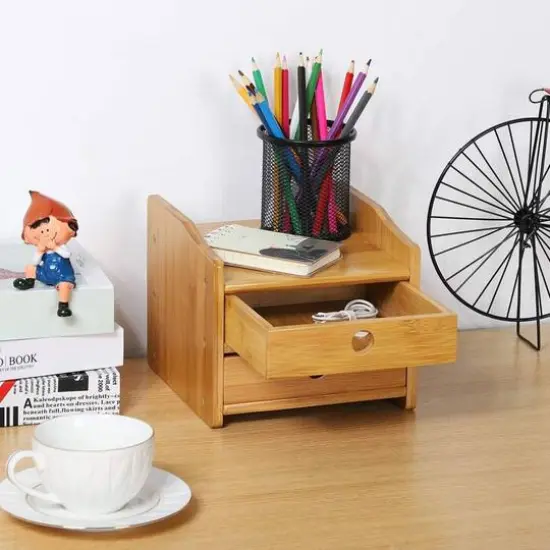 NEX&trade; Bamboo Countertop Storage Shelf with 2 Drawers {6}