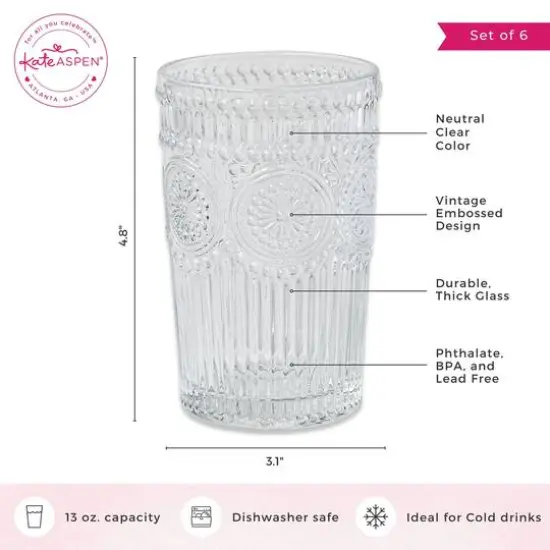 Kate Aspen&reg; 13oz. Vintage Textured Glass Set Clear {8}