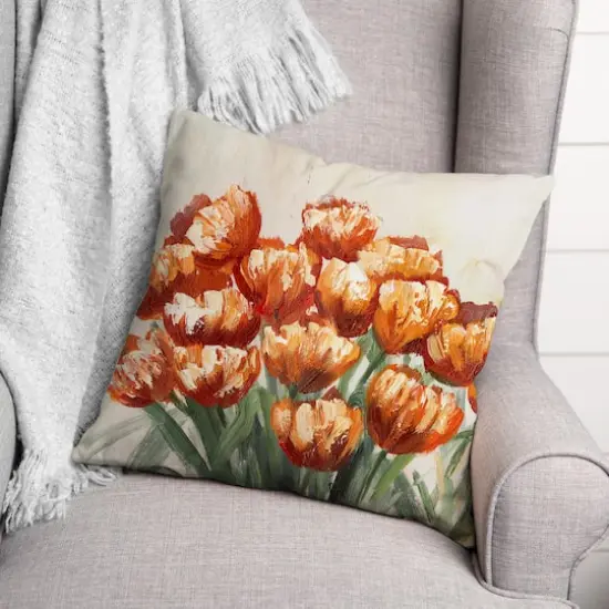 Orange Fall Flowers Throw Pillow {3}