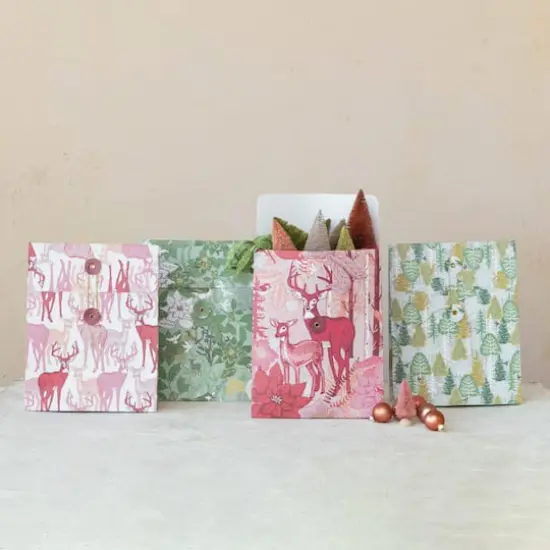 Hello Honey Multicolor Reindeer, Tree & Flowers Printed Paper Gift Bags with Tie Closures, 4ct. {5}