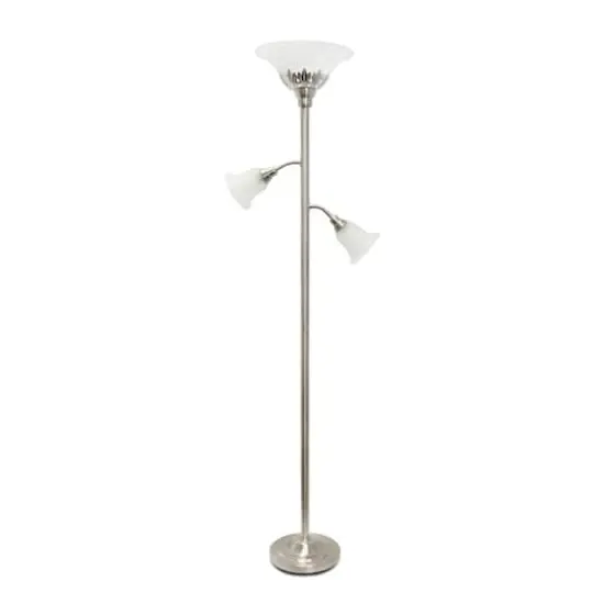 Lalia Home Torchiere Floor Lamp with 2 Reading Lights Brushed Nickel/White Shades {1}