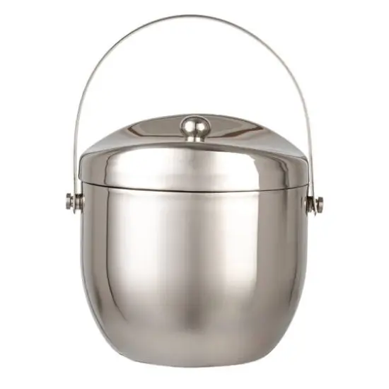 Hello Honey 1-Quart Stainless Steel Double-Wall Ice Bucket with Handle and Curved Lid, Brushed Nickel Finish {8}