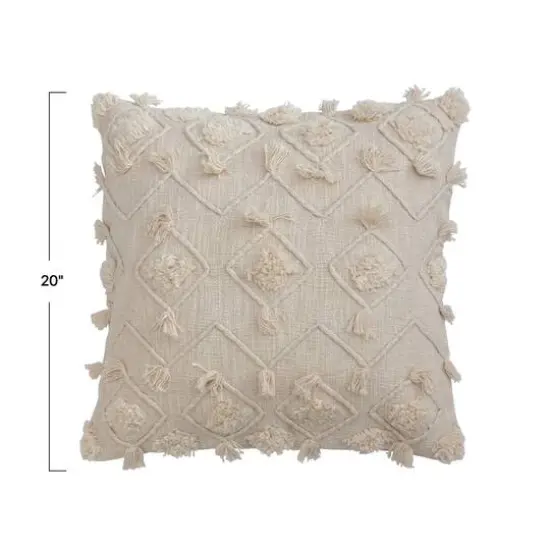 Hello Honey&reg; Cream Tufting & Fringe Diamond Embroidery Cotton Slub Pillow Cover {3}