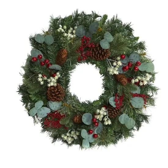 24" Eucalyptus & Pine Wreath with Berries and Pinecones {1}