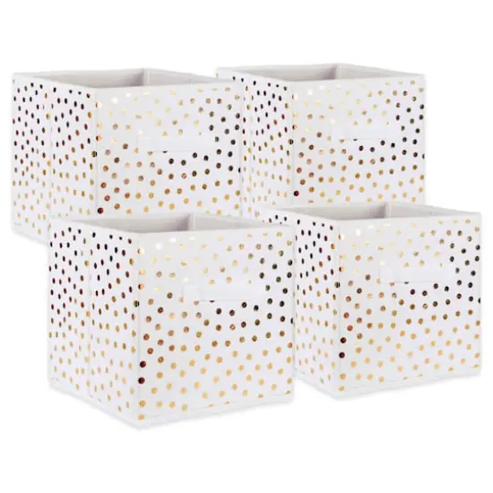 DII&reg; 11" Nonwoven Polyester Small Dots Storage Cubes, 4ct. White/Gold {1}