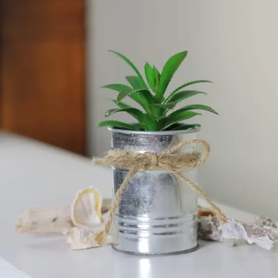 7" Tropical Green Artificial Mini Plant in Tin Planter {4}
