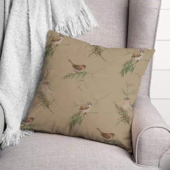 Brown Pine & Birds Throw Pillow {4}