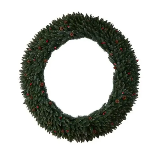 6ft. Clear LED Lights Flocked Artificial Christmas Wreath With Pinecones & Berries {4}