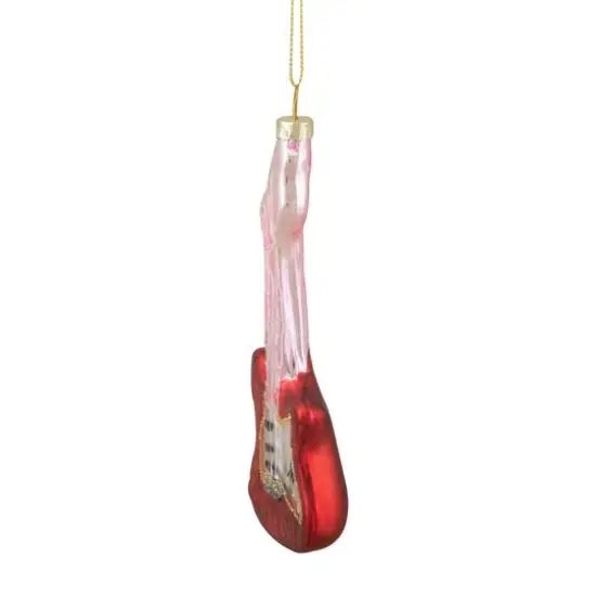 Red & Silver Bass Guitar Glass Ornament {9}