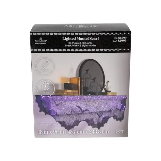 96" Black Bat LED Lighted Mantel Scarf by Ashland&reg; {5}