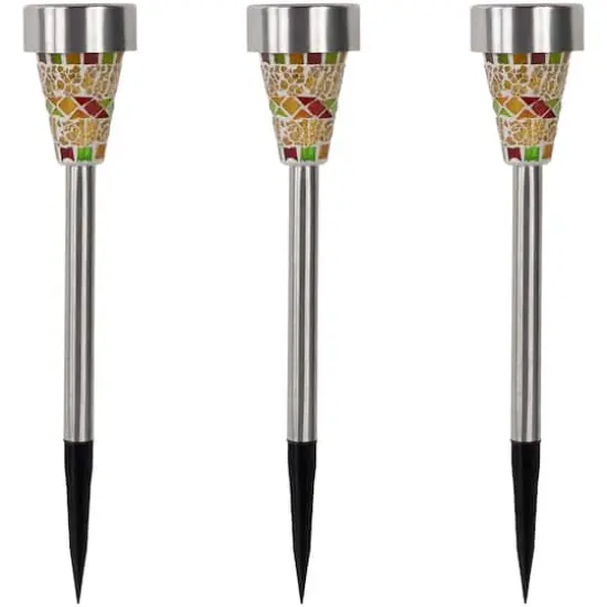 15.5" Red Mosaic Stained Glass Solar Powered LED Pathway Markers {1}