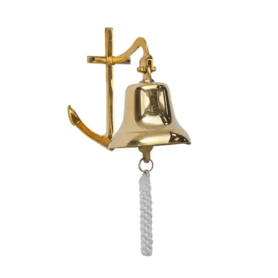 9.5" Nautical Bell Wall Accent with Anchor Backing Gold {1}
