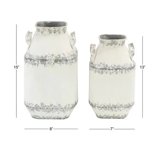 White Metal Decorative Milk Can Set {7}