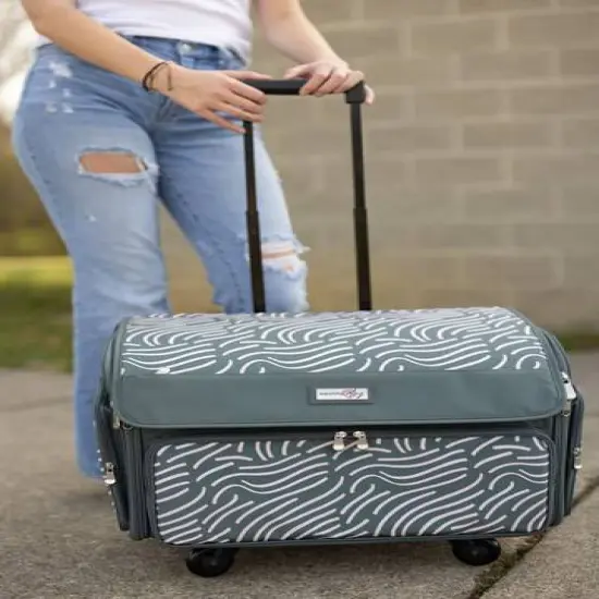 Everything Mary Gray & Pink Abstract 4 Wheel Collapsible Deluxe Sewing Machine Storage Case {7}