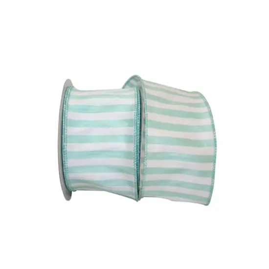 JAM Paper 2.5" x 10yd. Dupioni Wired Cabana Stripe Ribbon Aqua {1}