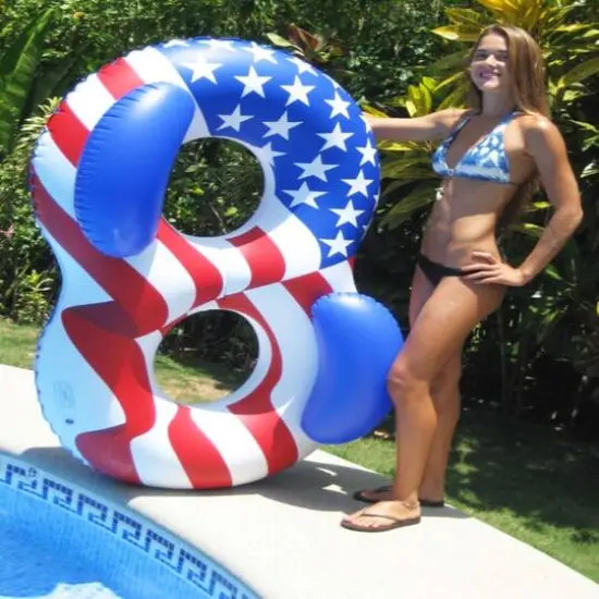 65" American Flag Inflatable Circular Duo Swimming Pool Lounger {5}