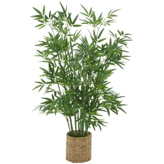 40" Green Realistic Foliage Plant in Brown Seagrass Pot {1}