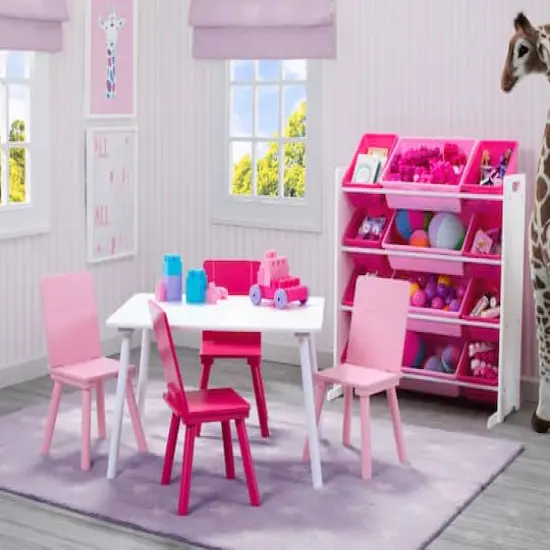 Kids Storage Organizer With 12 Plastic Bins Pink {6}