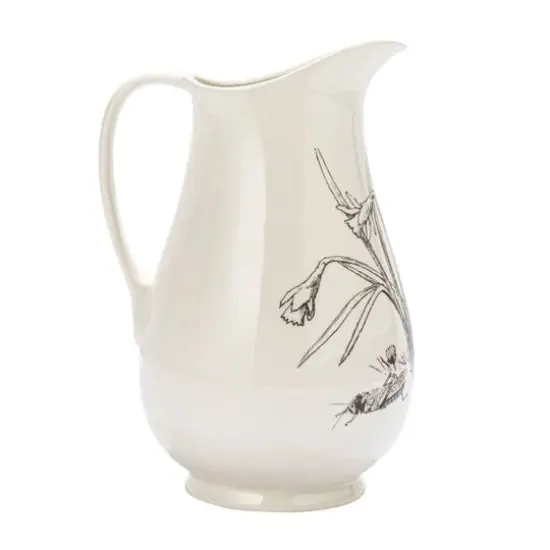 Hello Honey&reg; 2qt. White & Charcoal Flower Design Stoneware Pitcher {5}
