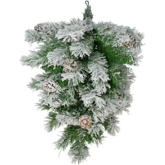 22" Unlit Snowy Flocked Angel Pine with Pine Cones Christmas Teardrop Swag {1}