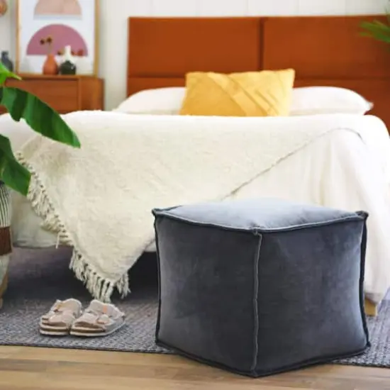 Hello Honey&reg; 18" Modern Boho Cotton Velvet Pouf Dark Gray {6}