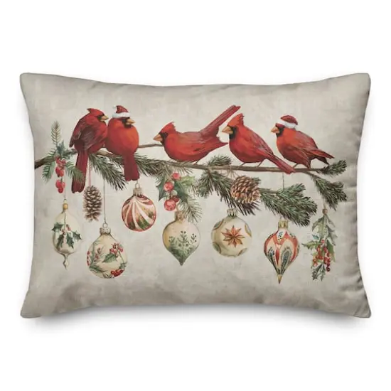 Cardinals and Ornaments 20" x 14" Spun Poly Pillow {1}