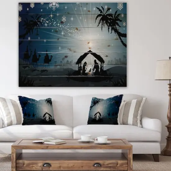 Designart Christmas Nativity Scene with Three Wise Men Print on Natural Pine Wood {6}