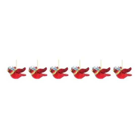 6ct. Red Glass Cardinal Bird Ornaments {4}