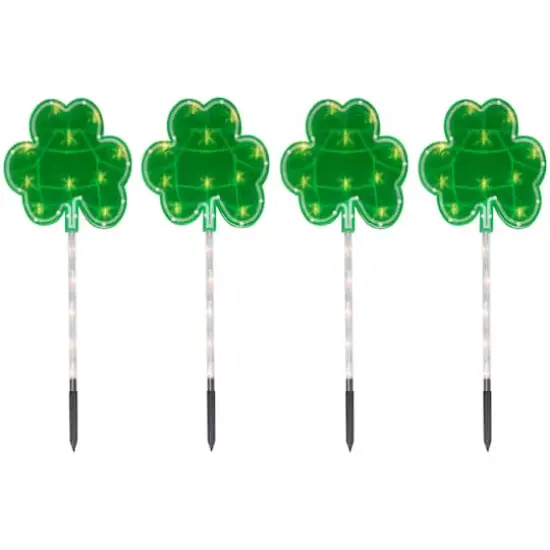 4ct Green St Patrick's Day Shamrock Pathway Marker Lawn Stakes Clear Lights {1}
