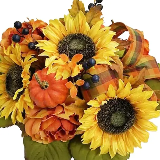 17" Yellow & Orange Sunflower & Mum Remembrance Saddle by Ashland&reg; {3}