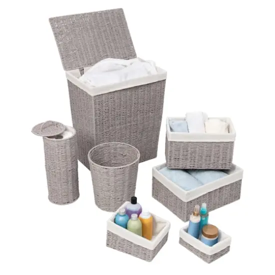 Honey Can Do Gray 7 Piece Twisted Paper Rope Woven Bathroom Storage Basket Set {3}