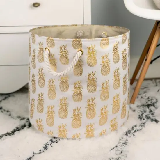 DII&reg; Large Round Gold Pineapple Polyester Bin {5}