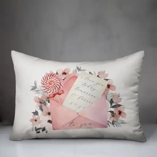Watercolor Flowers & Love Letter Rectangle Throw Pillow {4}