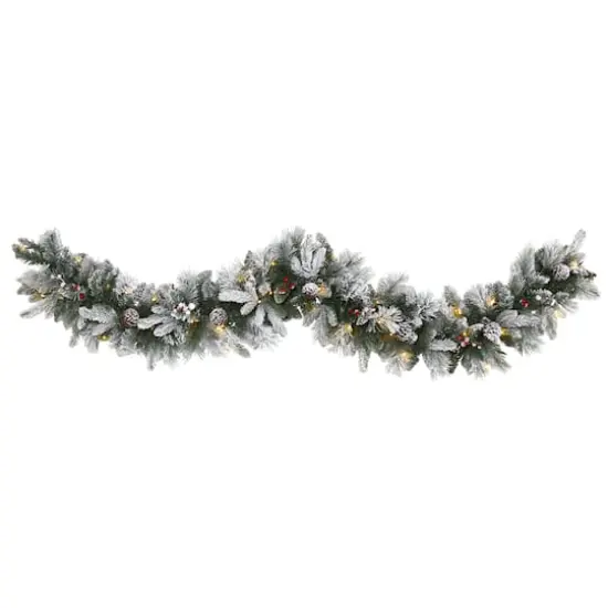 6ft. Pre-Lit Flocked Mixed Pine Artificial Christmas Garland with LED Lights {1}