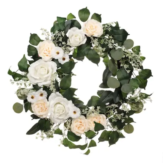 24" Spring Cream Rose & Camellia Wreath {1}