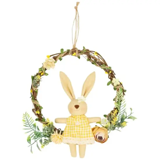 10" Bunny with Flowers Artificial Easter Twig Wreath {1}