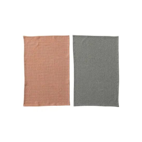 Hello Honey® Orange & Charcoal Woven Cotton Dobby Tea Towel Set {1}